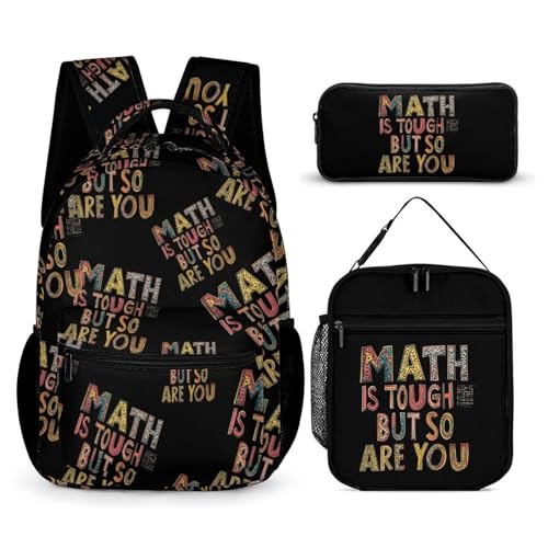 Funny Math Geometric Prints Travel Backpack Lunch Box Pencil Case 3Pcs Set for Men Women Office Outing University