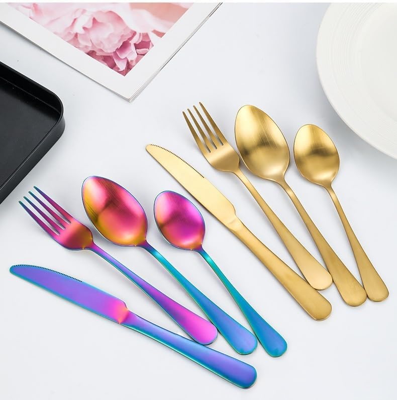 Silverware Flatware Set, 5/20/30/40 Pieces Matte Stainless Steel Cutlery Creative Steak Knife, Fork And Spoon Cutlery Set (Color : Black, Size : 4Set-20Pcs)