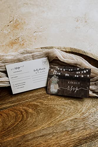 image for Your Main Event Prints 50 Rustic Mason Jar RSVP Postcards for Wedding,