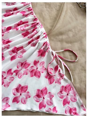 Girl's Floral Halter Dress Side Drawstring Sleeveless Asymmetrical Fitted Short Dresses4