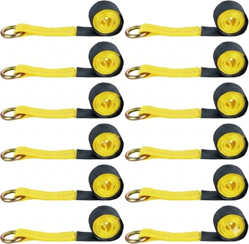 GBACHOOSE 12Pack 2" x 8 Ft Lasso Straps with D Ring, D Ring Straps for Wheel Lift, Wrecker, Rollback, Tow Truck(11, 000 Lbs, Yellow)