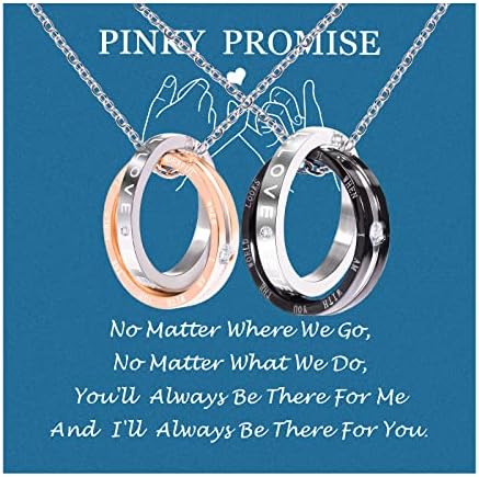 SUNSH Matching Necklaces for Couples, Pendant Necklace Women Men Matching Promise Rings Pendant Set, Stainless Steel Couple Necklace for Him Her Anniversary Jewelry Gift for Christmas
