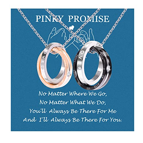 SUNSH Collier pour Couple Pendentif en Acier Inoxydable à Anneaux Entrelacés Cadeau de Saint-Valentin pour les Femmes Hommes Ensemble Gravé Collier Bijoux de Couple pour la Personne Aimée Cover