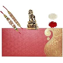 Purpledip Bhai Dooj Rakhi Set for Brother 2 Rakshabandhan Bracelets, Roli Chawal Tika, Miniature Statue Shiva Siva rakhi97a