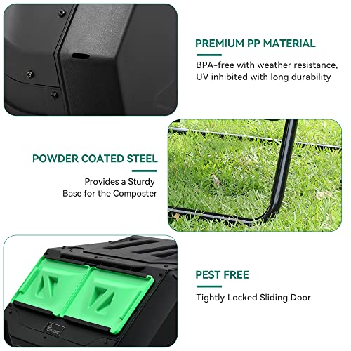 Yitahome Large Outdoor Dual Bin Composter Tumbling, 43 Gallon Rotating Compost Bin With 2 Sliding Doors And Aeration System, Garden Compost Tumbler, Bpa Free (2X21.5 Gallon,Green) #TOP5