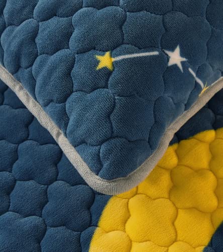 Nuoxuan Queen Fitted Sheet,Three-Piece Set Of Milk Velvet Quilted Printed Bed Sheet,Thick Warm Bed For Apartment Bedroom,Blue,90X200Cm(2Pcs) #TOP4