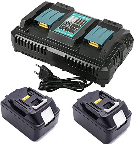 2 Stück 18V 5.0Ah BL1850 BL1850B für Makita 18 Werkzeug akku mit Ersatz DC18RD 196933-6 4A Doppel-Ladegerät/Schnell-Ladegerät Cover