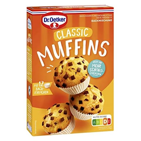 Dr. Oetker Muffins, 8er Pack (8 x 380 g), Backmischung für klassischen Rührteig mit Schokostückchen zum Zubereiten von 12 saftigen Muffins, inkl. Papierbackförmchen Cover