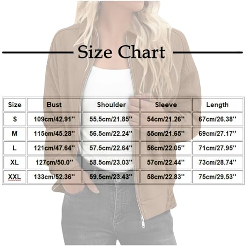Bomber Jacket Women Trendy Casual Zip Up Faux Suede Jackets Lightweight Long Sleeve Outwear Coat Fall Work Clothes3