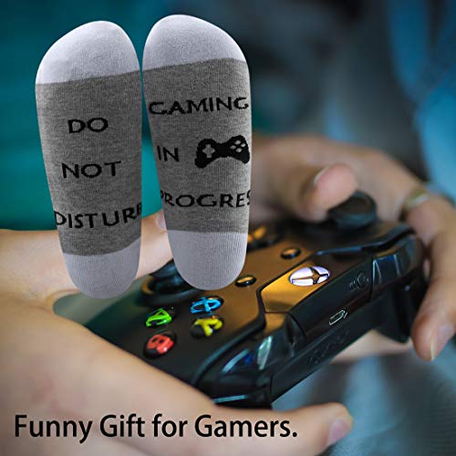 LEVLO Funny Gamer Gift Do Not Disturb Gaming In Progress Socks Video Game Lover Gift Remote Gamer Mens Socks (2 Pairs/Set)