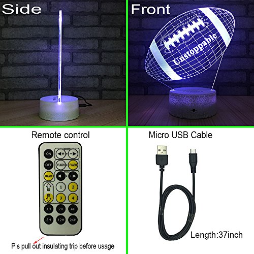 Flyonsea Football Lamp, Rugby Ball Bedside Lamp 7 Colors Change + Remote Control With Timer Kids Night Light Optical Illusion Lamps For Kids Lamp As A Gift Ideas For Boys Or Kids #TOP3