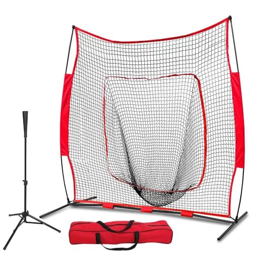 Venbytech for 7'×7' Baseball Softball Practice Net w/Bag Batting Tee