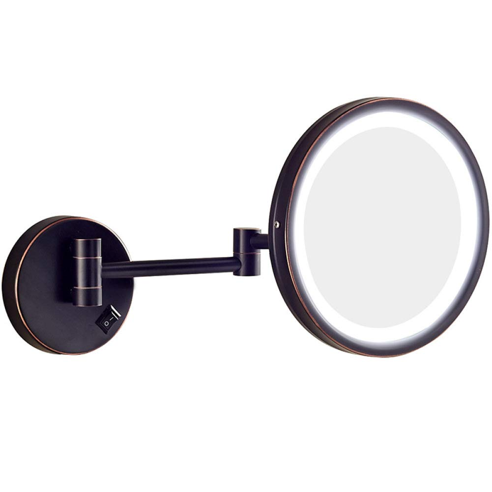 Espejo de maquillaje Montaje en pared, Espejo de baño de Un Solo lado extensible con Luz LED Aumento de 3X Espejo de tocador cosmético de Forma Redonda plegable,Black_8.5inch (Black 8.5inch)
