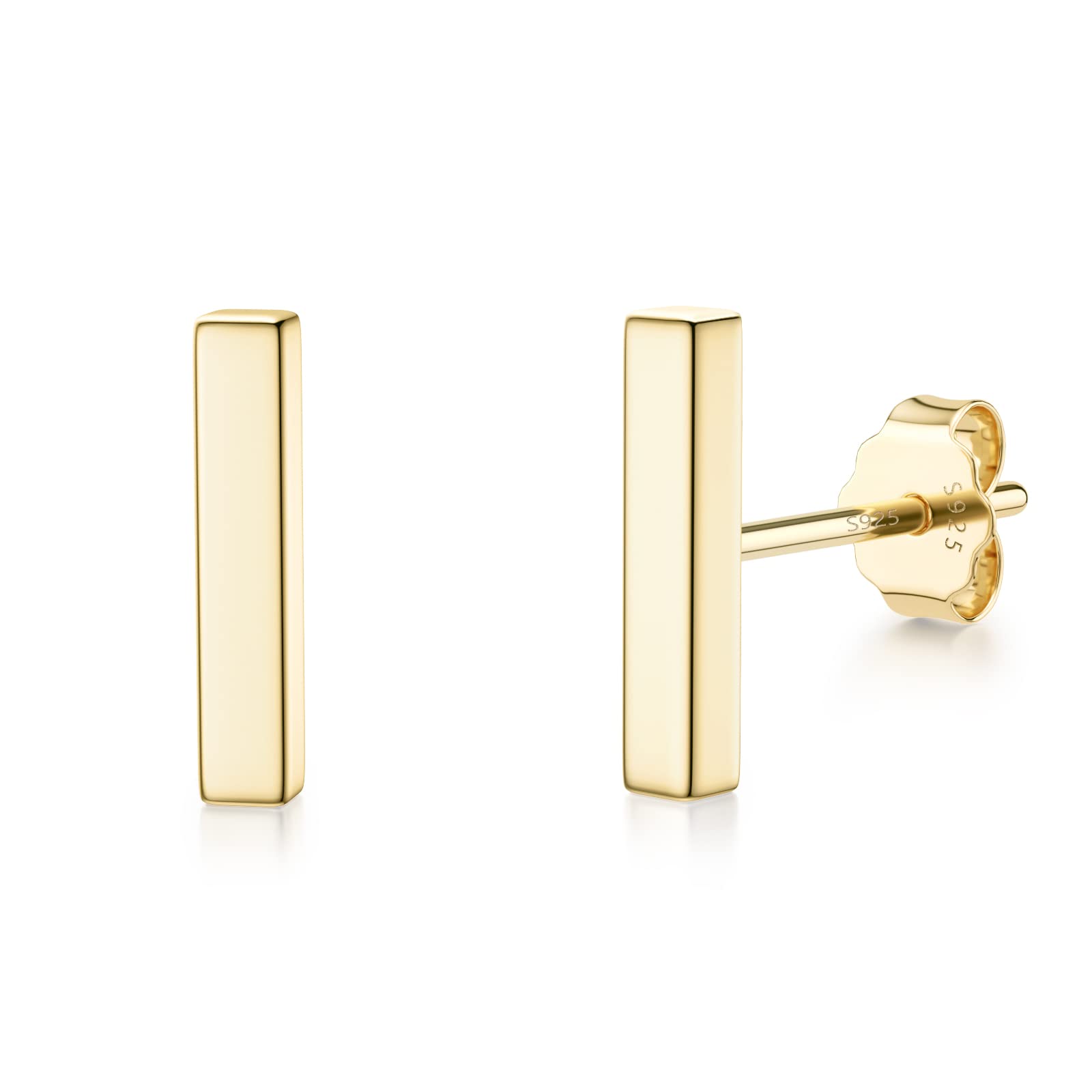 JIAYIQI925 Sterling Silver Stud Earrings Simple Mini Bar Circle Dot Heart Star Lightning Bolt Stud Earrings 14K Gold Plated Cartilage Earrings Studs for Women Men Hypoallergenic Jewelry