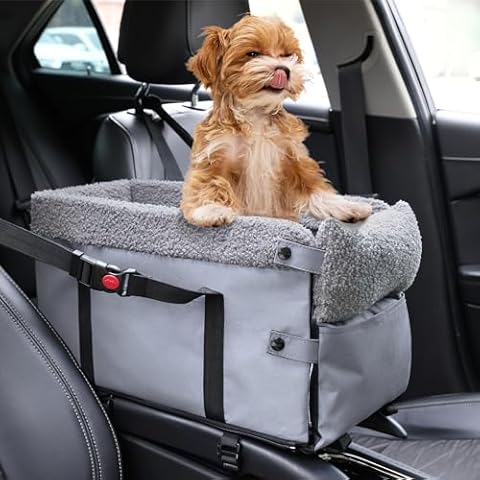 BONTHEE Center Console Dog Car Seat,Small Dog Car Seat for Small Dogs,Dog Booster Seat for Car,Washable Puppy Car Seat with Clip-On Safety Leash,Adjustable Straps Puppy Middle Car Seat Cover