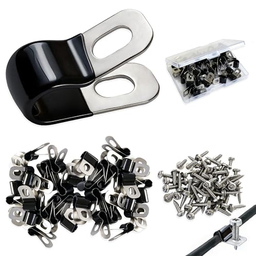 Product Safety Recall N202303140 Brake Line Routing - 2019 Chevrolet Low Cab Forward 4500 8 50PCS 3/16' 304 Stainless Steel Rubber Coated Insulated Cable Clamps,Brake Line Clips,Metal Wire Clamps, Hose Clamp, Pipe Clamp, for Tube Lines Wire Cord Installation with 50 PCS Self-Tapping Screws