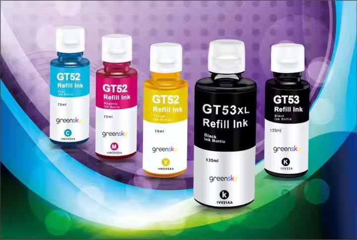 Image of Compatible Inkjet Refill Ink for HP Ink Tank GT53xl GT52 Series Replacement InkHP310,315,319,410,415,419,450,510,550,610,GT5810 GT5820,GT5811 Printer (Color Set (BK-135m /CMY-70ml)) (GT53XL /ST+BK)