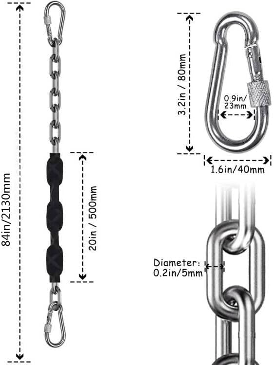 Miniatura 5 de 2 cadenas de acero inoxidable (84 pulgadas), accesorios de columpio resistentes, 4 hebillas de conexión rápida, columpios de patio de juegos para