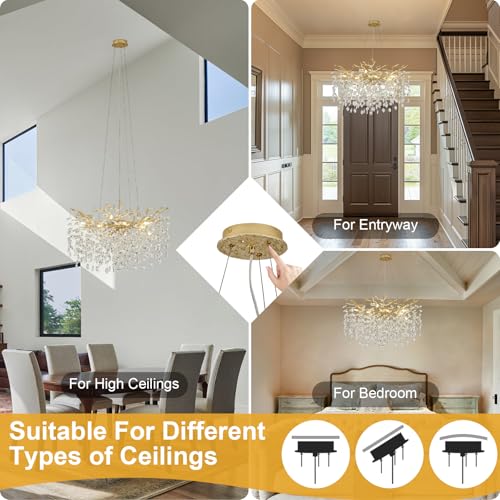NIUZDU 31.5" Modern Crystal Chandeliers for Dining Room,Gold Crystal Tree Branches Chandelier, Round Dining Room Chandelier Over Table, Chandeliers for Living Room, Entryway,Foyer by NIUZDU - Image 7