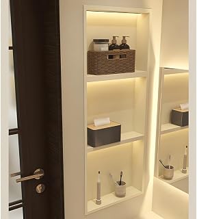 1/2/3/4-Tier LED Shower - Waterproof Stainless Steel Shampoo Sto nizer, Modern Bathroom Wall Shelf, No Tile Needed (White, 900x280x125mm)
