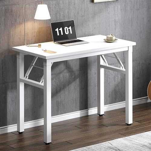 Image of Need 31.5 Inch Folding Computer Desk for Small Spaces, White Study Foldable Writing Table for Home Office, Bedroom, Dorm Room & Student, No Assembly