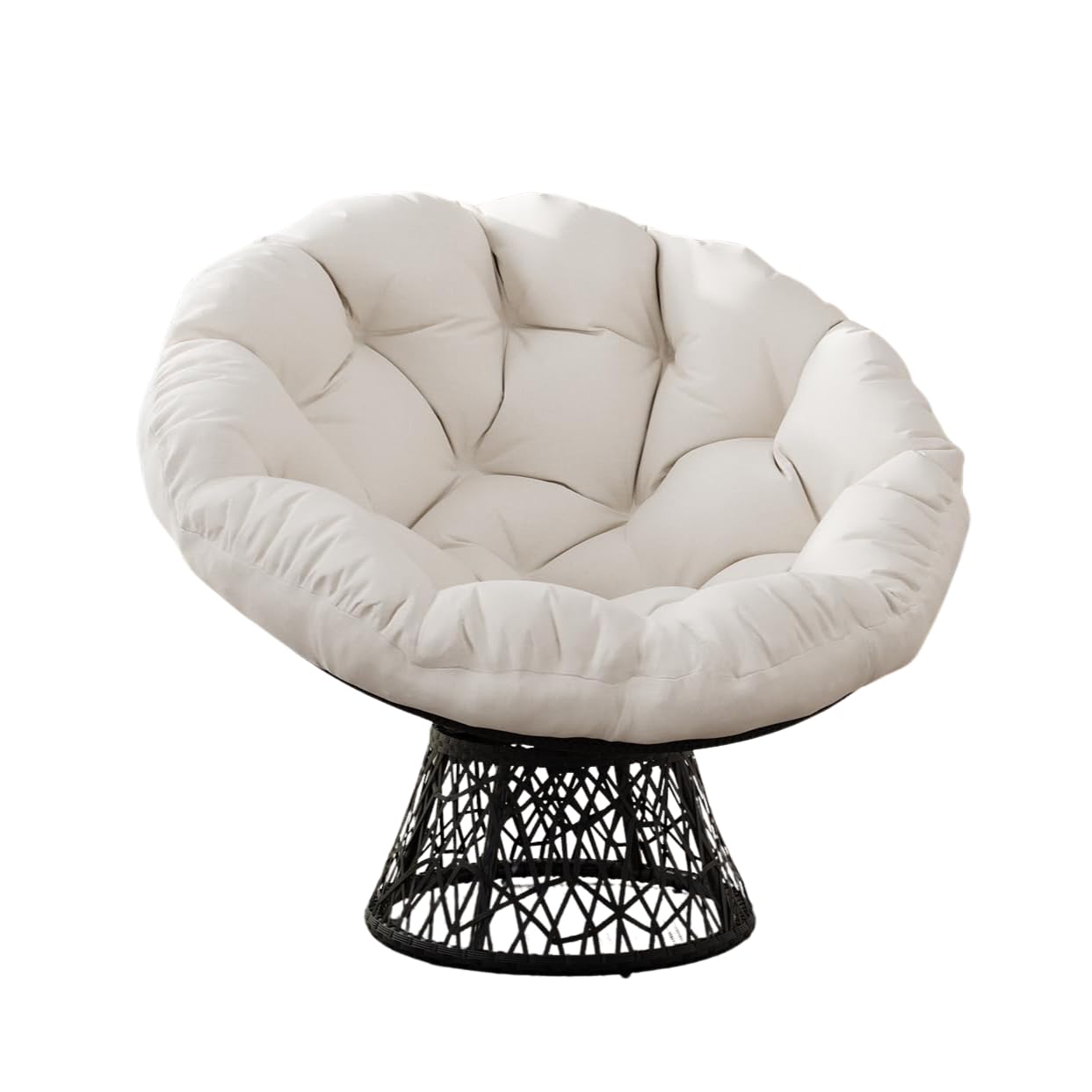 Sillón Papasan Giratorio 360° de Rattan con Cojín Suave, Silla Papasan Redonda, Carga máxima 158 kg, para Salón, Dormitorio, Jardín, Balcón, Interior y Exterior, Beige
