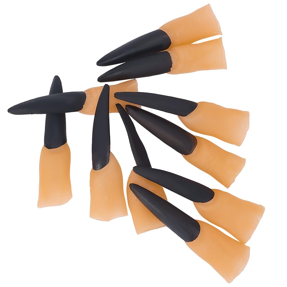 GORGECRAFT 10Pcs Vampire Fingers Halloween Finger Claws Vinyl Witch Fingernail Zombie Scary Long Pointy Arrow Costume Nail Cover Props for Halloween April Fool's Day Cosplay Gifts Makeup Accessories