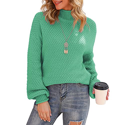 Jouica Women's Winter Long Batwing Sleeve Sweaters Turtle Neck Casual Comfy Pullover Jumpers Tops,Light Green,X-Large #TOP2