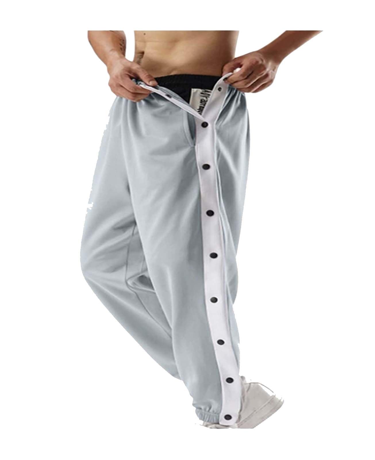 SHENGFU Pantaloni sportivi da uomo a strappo, casual, pantaloni da allenamento con spacco laterale alto con bottoni a pressione a righe