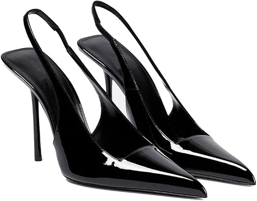 Womens Pointed Toe Sexy High Heels Patent Leather Slingback Pumps Backless 105mm Stiletto Sandals Party Dress Heeled Shoes
