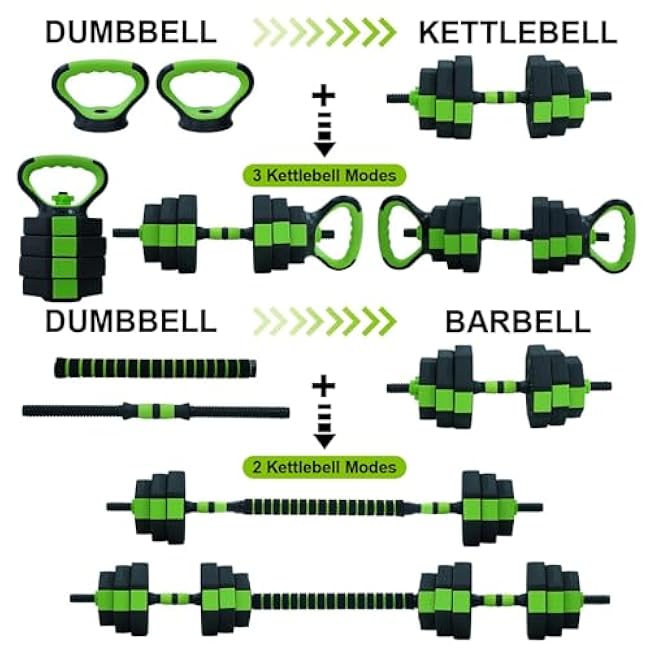 Adjustable Dumbbell Set, 4 in 1 Free Weights Dumbbells Set with Connector, Barbell Weight Set Used As Kettlebells, Barbell, Push Up Stand, Fitness Exercise for Home Gym Suitable Men/Women