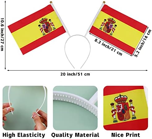 Hiwooii 16 Pack Spain Football Fans Fancy Dress Set Include Spain Headband Sunglasses Silicone Bracelets and Hand Wave Flags for World Cup European Championship Party Favor