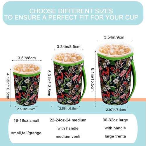 Image of KJQJLY 3 Pack Reusable Iced Coffee Sleeves for Iced Coffee Cups or Drinks Reusable Neoprene Insulated Sleeves for Hot and Cold Drinks from Starbucks, Dunkin, And More (Leaves and grass)
