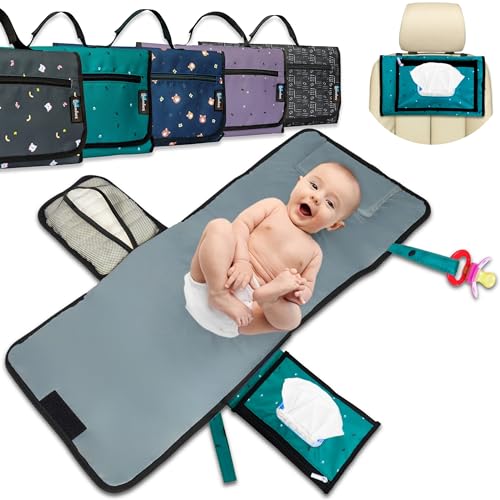 BUBENHERZ Windeltasche Für Baby & Kleinkind mit XL Wickelunterlage für unterwegs - Anti-Rutsch-Feuchttuchfach für jede Größe - Kleine Wickeltasche Organizer GREENFEETS