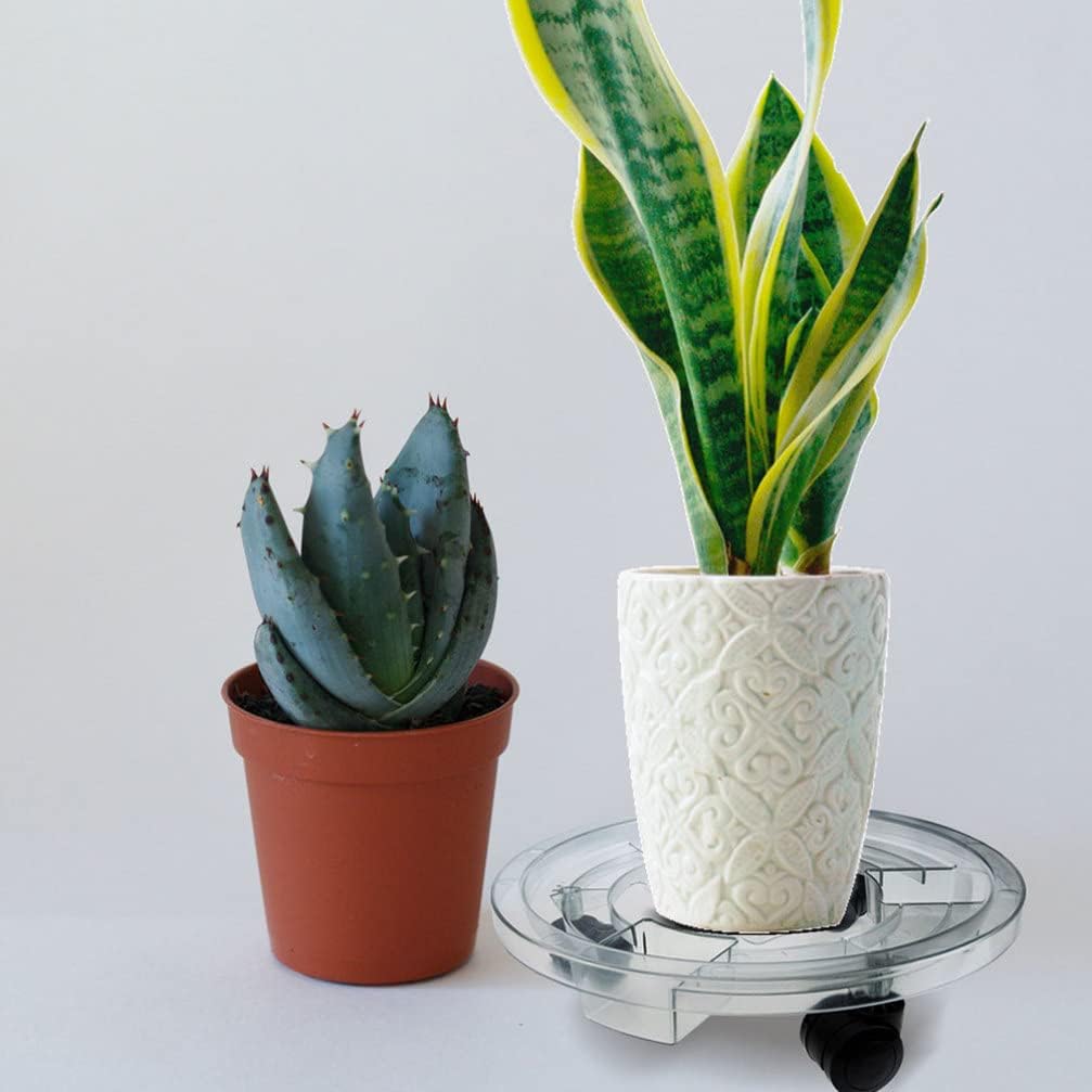 Plant with Wheels Rolling Plant Stand Clear Plant Tray Movable Flower Pot Saucer Planter Trolley for Indoor Outdoor Tree Flower Stand