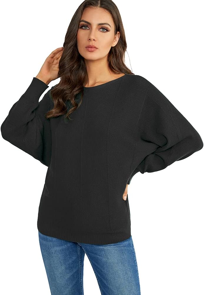Ckikiou Spring Fall Boat Neck Batwing Soft Knitted Sweater for Women Casual Loose Dolman Sleeve Ribbed Pullover Top - Image 3