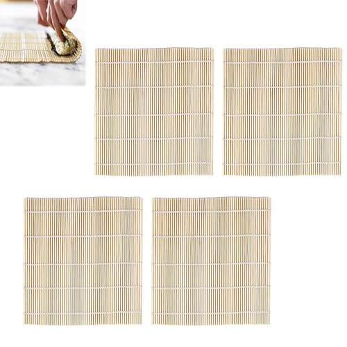 Tokaneit Persianas Enrollables para Sushi,Kit para Hacer Sushi,Esterilla Sushi,Estera de Sushi de Bambú Natural,Almohadillas de Sushi Reutilizables,Tapete de Bambú para Sushi 24 x 24cm 4 Piezas