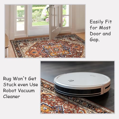Moynesa Ultra-Thin Washable Kitchen Rugs, 2x4 Small Entryway Rug Door Mat Non Slip Stain Resistant, Oriental Throw Rug for Front Indoor Entrance Bathroom Laundry Room, Brown/Multi
