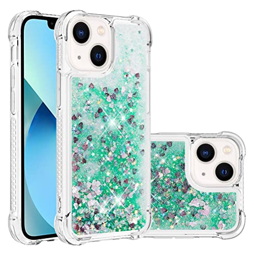 Compatible avec iPhone 13 Mini Custodia Cases Brillantini Liquido Glitter Floating Trasparente Antiurto Protettivo Phone Cover per 13 Mini Love YBWTLS. silicone verde tpu