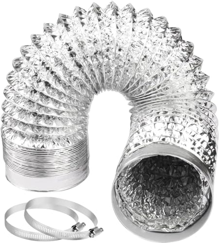 4Inch 16FT Long Flexible Aluminum Air Ducting, Heavy-Duty White 4 Layer Dryer Vent Hose, Dryer Duct...