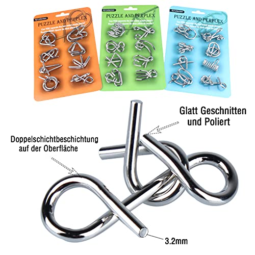 Qanmua 24 Stück Knobelspiele Set, 3D Brainteaser Metall Puzzle IQ Spiele für Kinder, Erwachsene und Studenten - Geduldspiele und Puzzle Ring Geschenke
