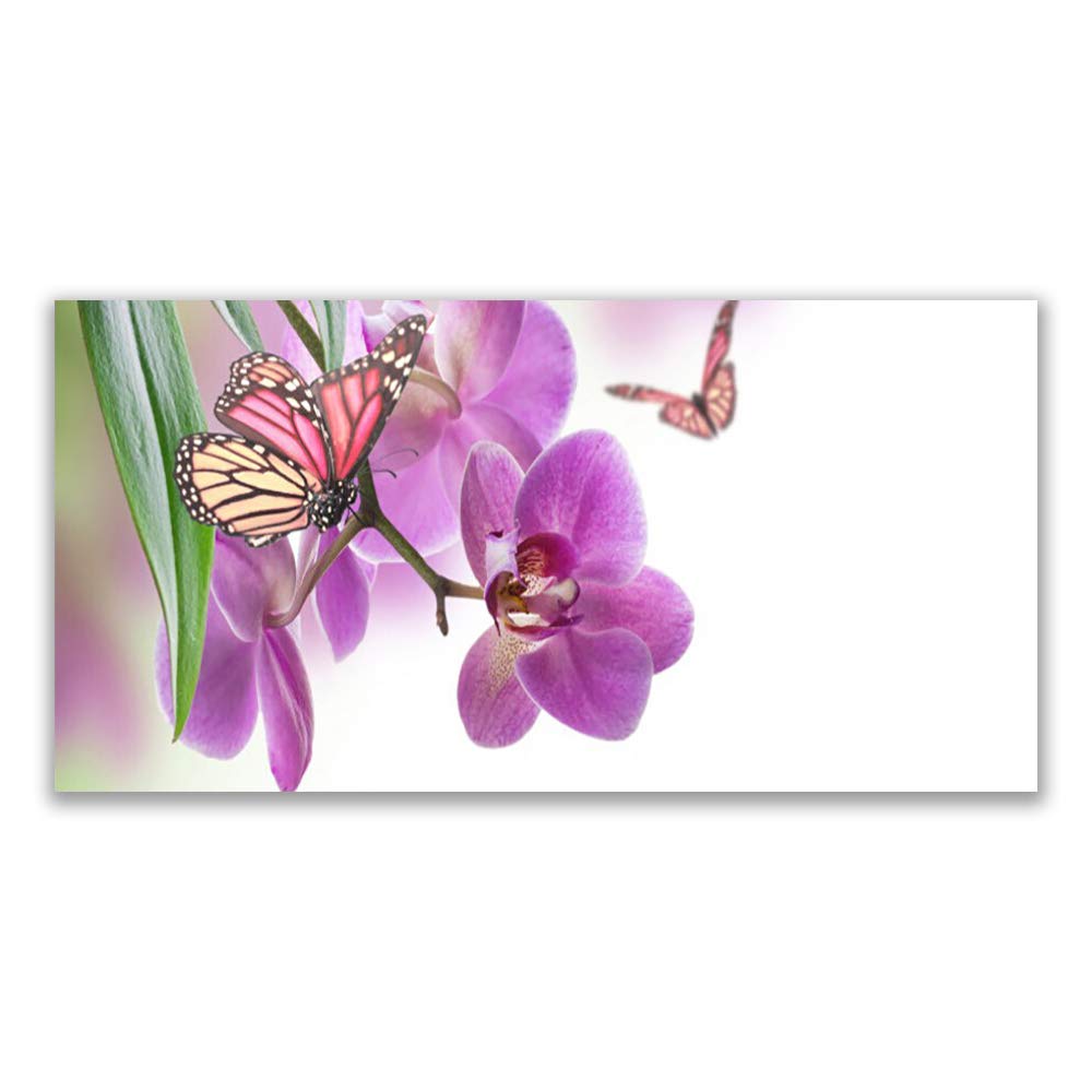 Tableau sur toile 120x60 cm Tulup avec papillons et fleurs pour décoration murale