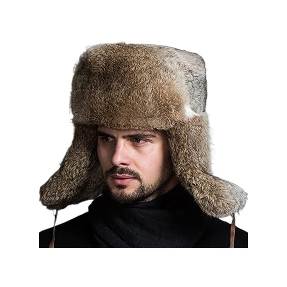 Cappello Inverno Cappello da Trapper Invernale Ushanka Russo ， Aviatore con Paraorecchie in Pelliccia di Coniglio Termico Berretto