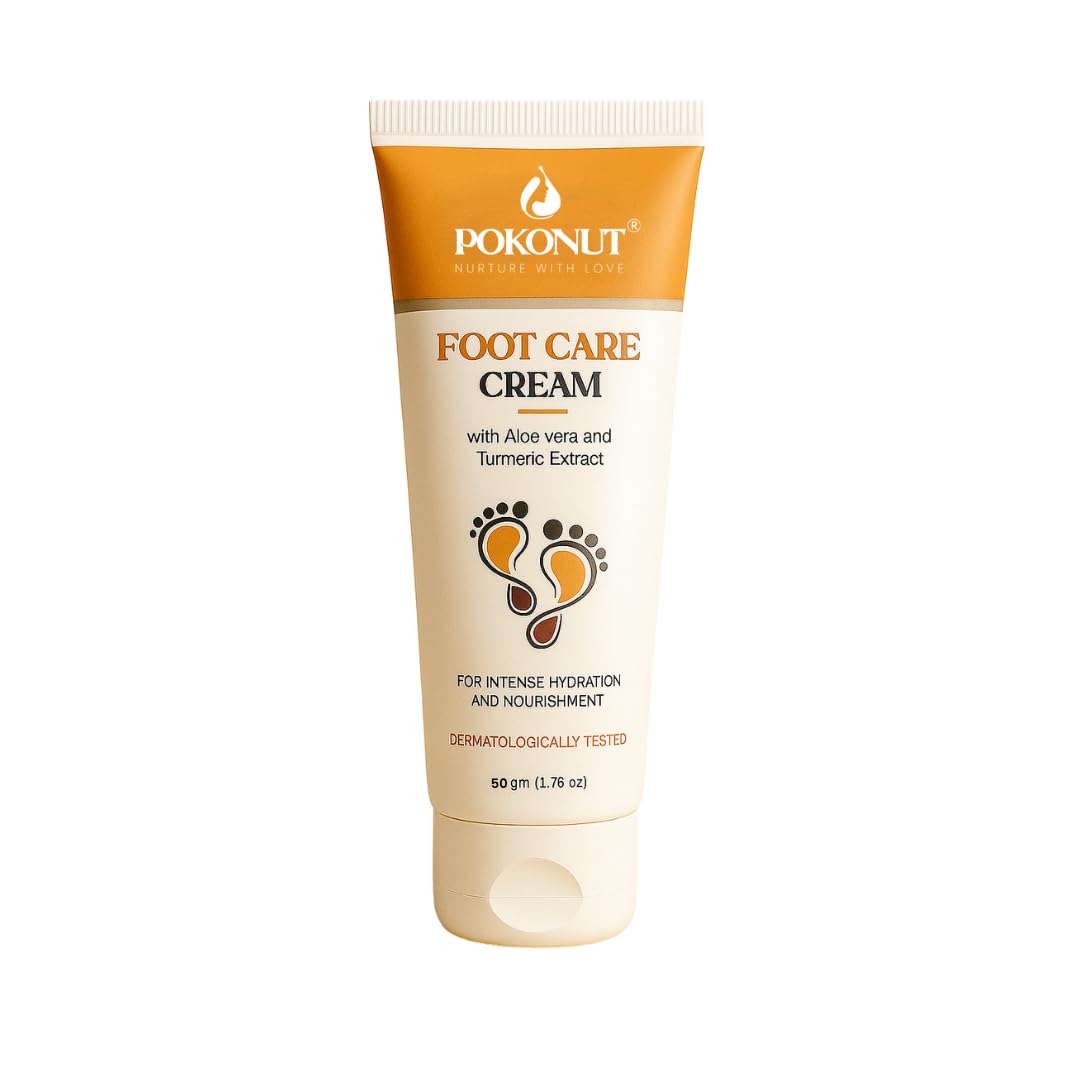 POKONUT - nurture with love Foot Care Cream For Dry And Cracked Heels | Aloe Vera And Turmeric Extract (50 G) | Moisturizes And Repair Feet | Intense Hydration And Nourishment For Women, Men