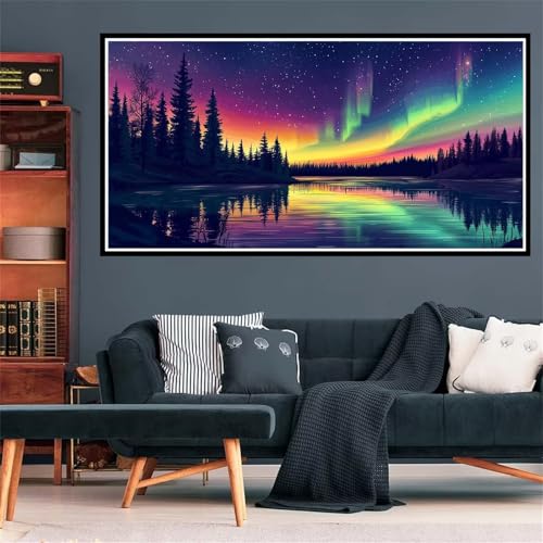 5D Diamond Painting Kit Completo aurora Boreale, DIY Diamond Painting Lago Modello Progettare, Round Diamantini Crystal Art Bambini Painting Kit, 50x100cm Pittura Diamante for Home Decor, Regalo -1004