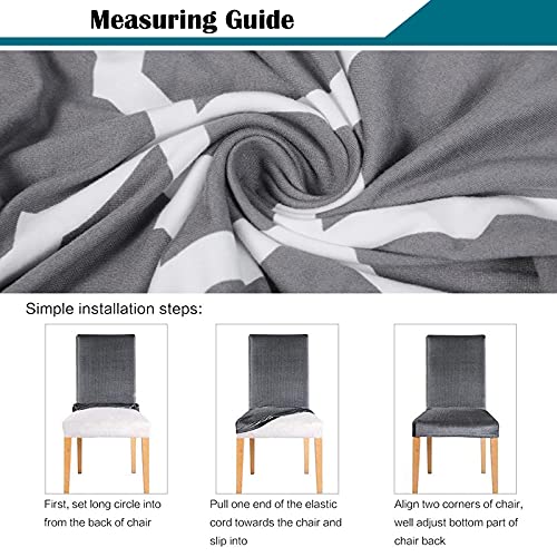 Laamei Printed Chair Covers For Dining Room Set Of 6, Stretch Kitchen Chair Covers Washable Parsons Chair Slipcover Removable Dining Chair Protectors For Hotel,Ceremony,Banquet(Grey+White) #TOP4