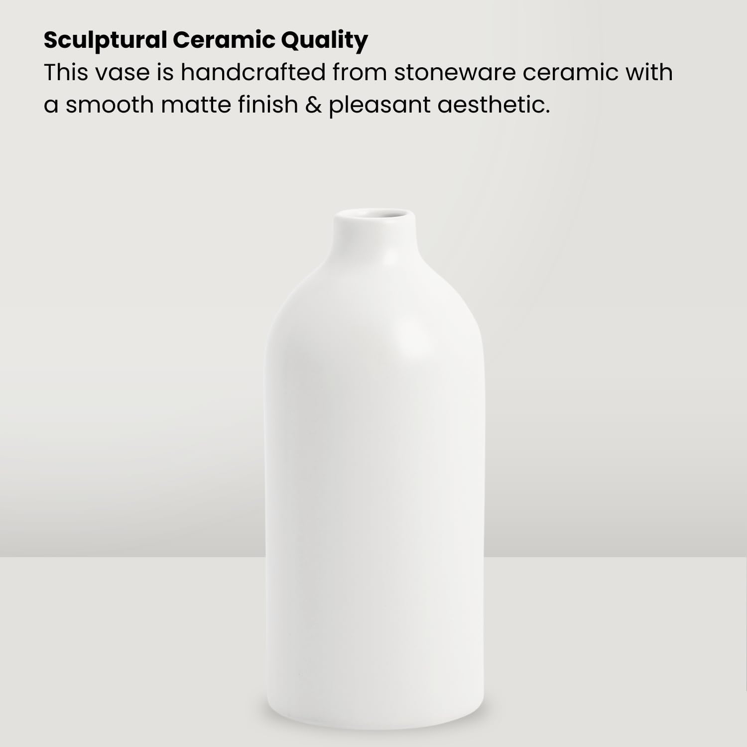 Torre & Tagus 8 Inch White Ceramic Vase for Flowers Home Decor - Matte Table Vase, Smooth Finish with Modern Decor Design, Sized for Mantels, Shelfs, Tables, Desk (Komi 3.5" x 8"H)