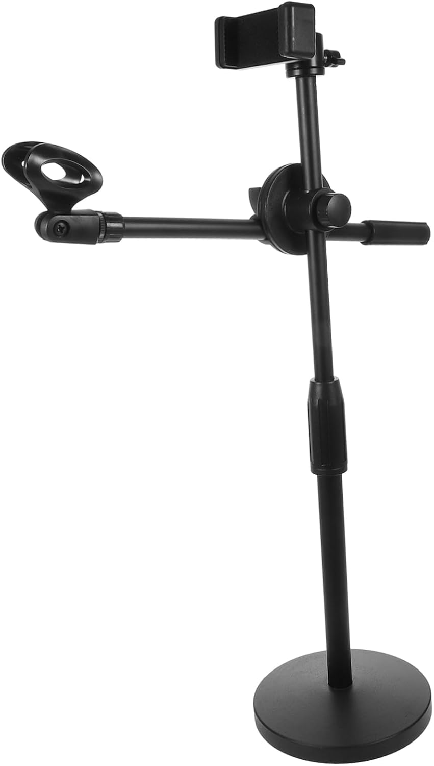 Hemoton Desktop Mic Stand Adjustable Phone Holder Table Microphone Stand and Cell Phone Clip for Live Streaming Recording and Gaming Rotation Multiple Angle Adjustments