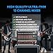 FULUODE 12 Channel Mixer Audio Console, CT-120S Professional Music Mixer DJ Mixing Board with Reverb Bluetooth MP3 Player 48V Phantom Power Supply USB Recording for Studio Karaoke Live Performance