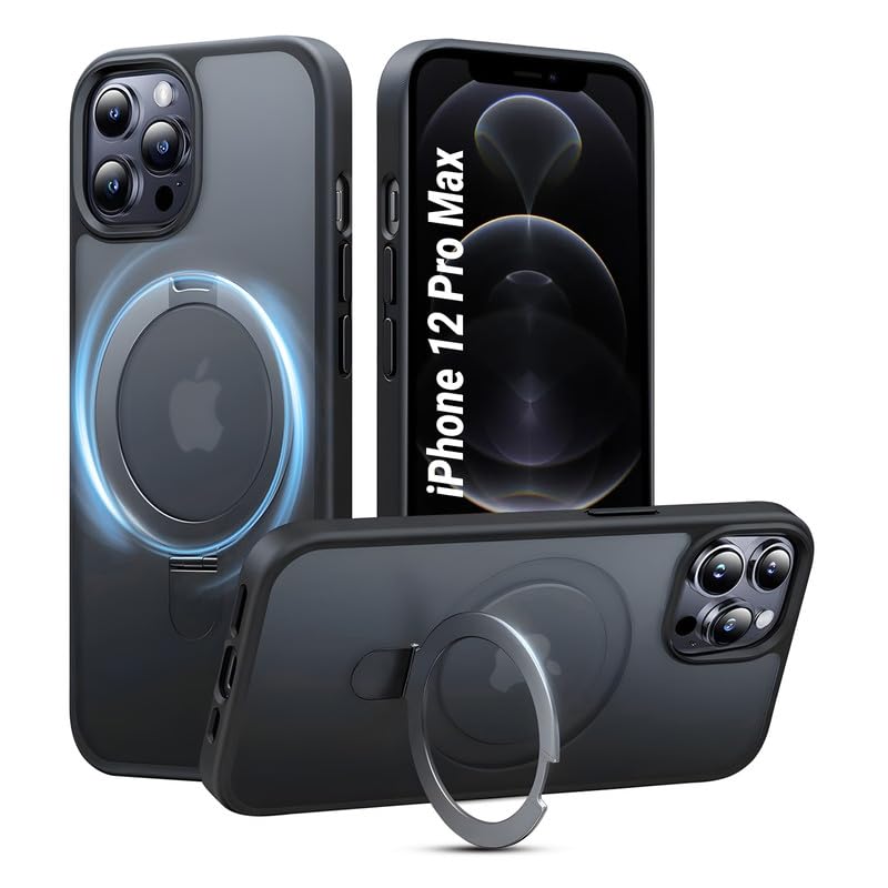 Image of AIBEX Back Cover for Apple iPhone 12 Pro Max MagSafe Compatible with OStand Ring Kickstand Magnetic Metal Alloy Ring | Wireless Charging | Slim Thin Scratch Resistant | Shockproof Protective - Black